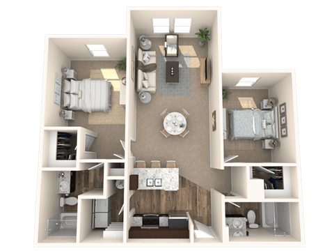 Floor plan for 2 beds, 2 baths, 1170 sqft